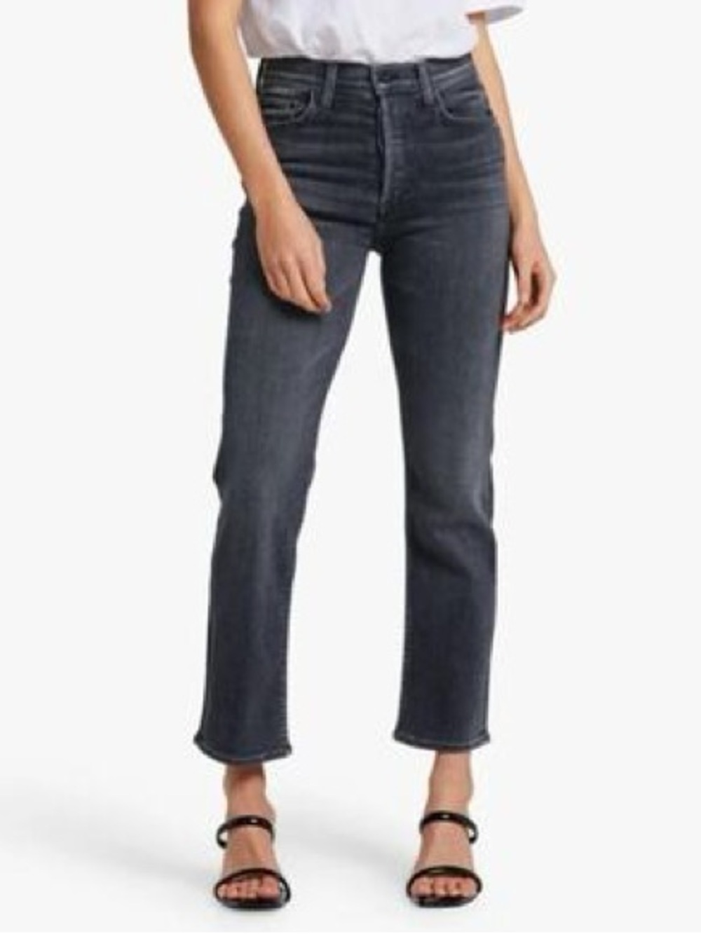 MOTHER Straight Leg Jeans in Washed Black